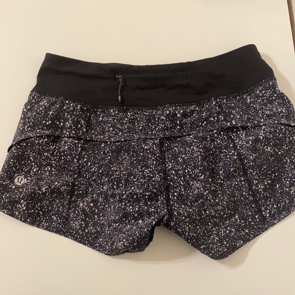 white, grey, black speckled lululemon shorts